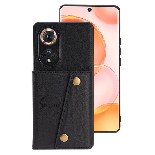 Built-in Vehicle Magnetic Sheet Card Slots Shockproof Stylish PU Leather Coated TPU Case for Honor 50 - Black