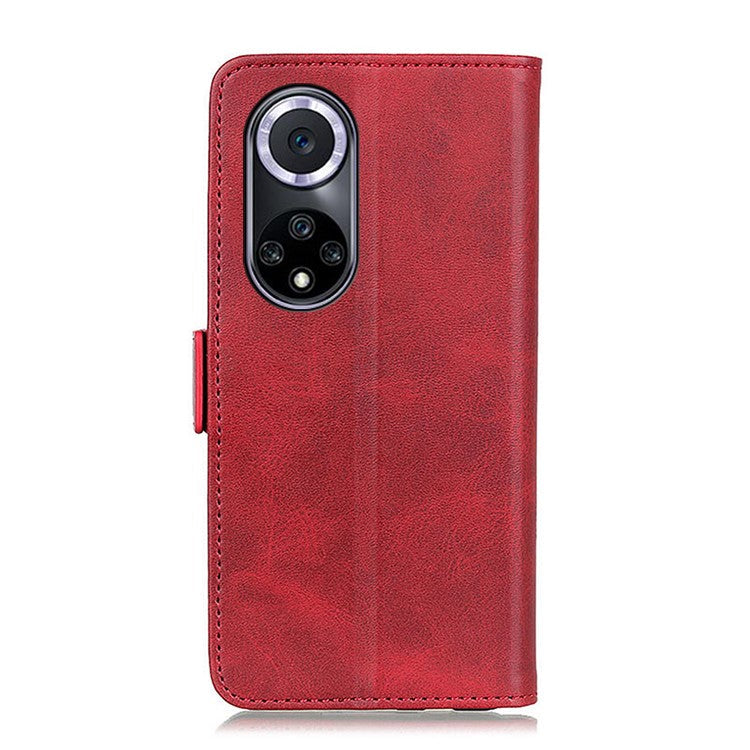 Shockproof Flip Cover Magnetic Closure Leather Wallet Stand Case for Honor 50 - Red