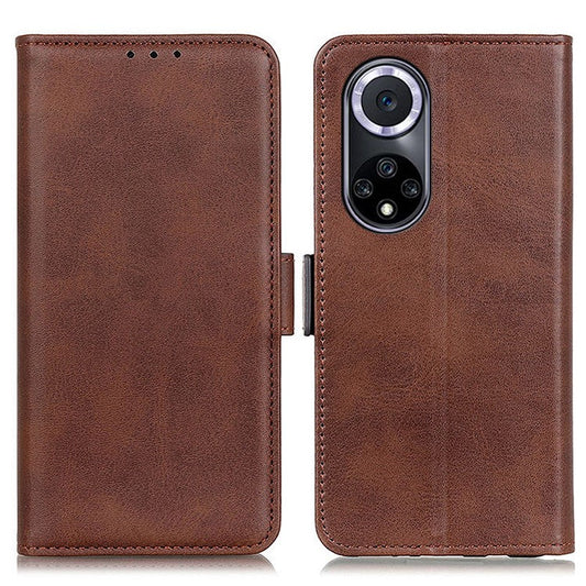 Shockproof Flip Cover Magnetic Closure Leather Wallet Stand Case for Honor 50 - Brown