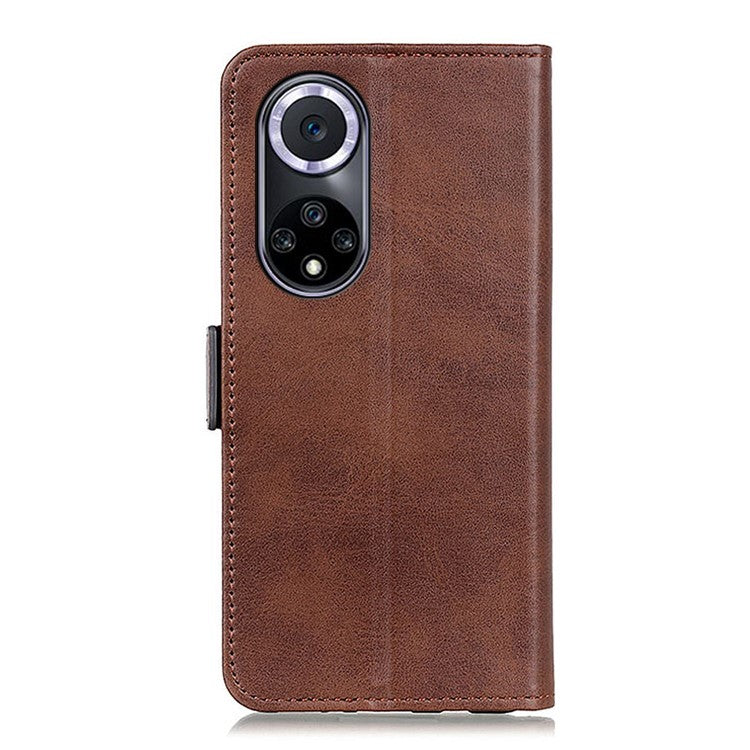Shockproof Flip Cover Magnetic Closure Leather Wallet Stand Case for Honor 50 - Brown