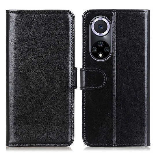 TPU + PU Leather Crazy Horse Texture Wallet Stand Case Folio Flip Magnetic Shockproof Protective Cover for Honor 50 - Black