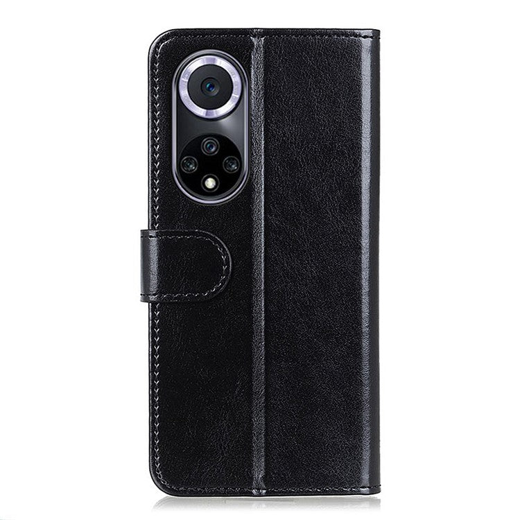 TPU + PU Leather Crazy Horse Texture Wallet Stand Case Folio Flip Magnetic Shockproof Protective Cover for Honor 50 - Black