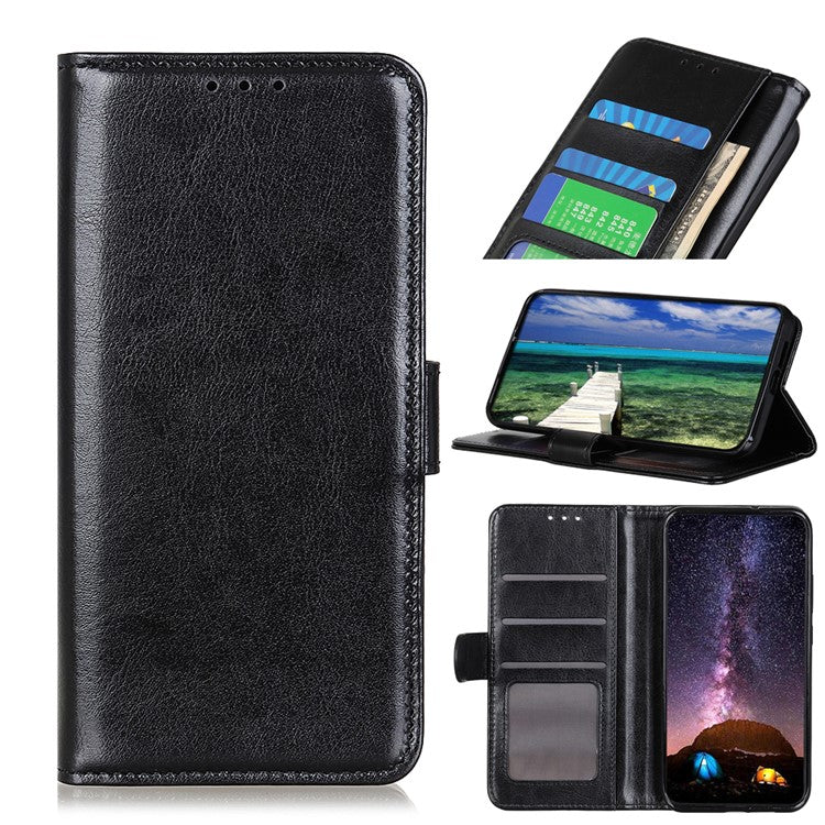 TPU + PU Leather Crazy Horse Texture Wallet Stand Case Folio Flip Magnetic Shockproof Protective Cover for Honor 50 - Black