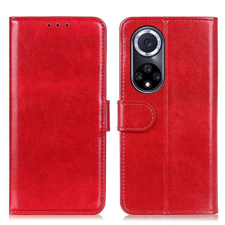 TPU + PU Leather Crazy Horse Texture Wallet Stand Case Folio Flip Magnetic Shockproof Protective Cover for Honor 50 - Red