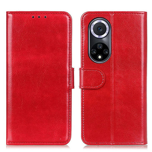 TPU + PU Leather Crazy Horse Texture Wallet Stand Case Folio Flip Magnetic Shockproof Protective Cover for Honor 50 - Red