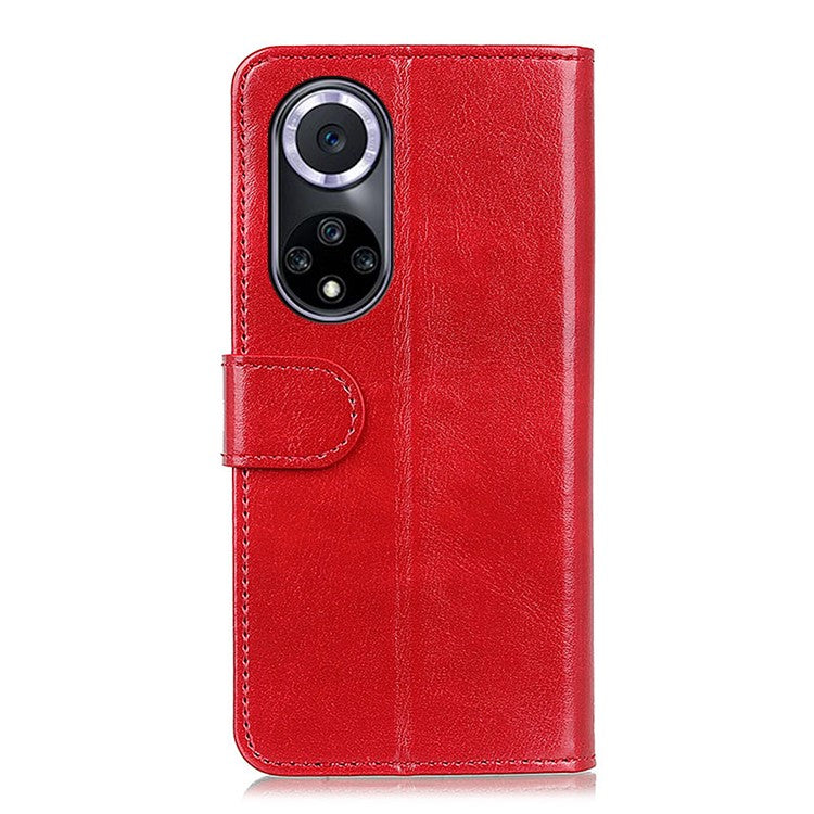 TPU + PU Leather Crazy Horse Texture Wallet Stand Case Folio Flip Magnetic Shockproof Protective Cover for Honor 50 - Red