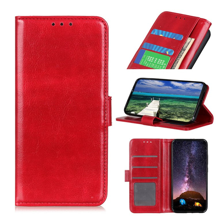 TPU + PU Leather Crazy Horse Texture Wallet Stand Case Folio Flip Magnetic Shockproof Protective Cover for Honor 50 - Red