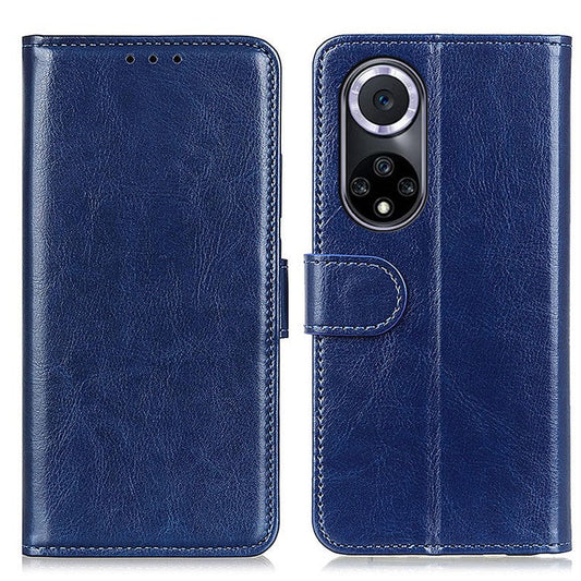 TPU + PU Leather Crazy Horse Texture Wallet Stand Case Folio Flip Magnetic Shockproof Protective Cover for Honor 50 - Blue