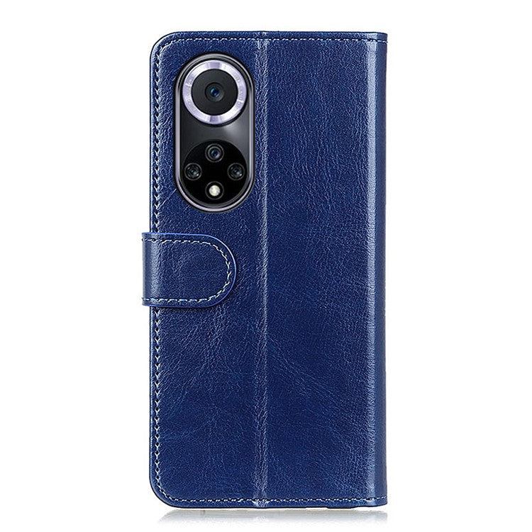 TPU + PU Leather Crazy Horse Texture Wallet Stand Case Folio Flip Magnetic Shockproof Protective Cover for Honor 50 - Blue