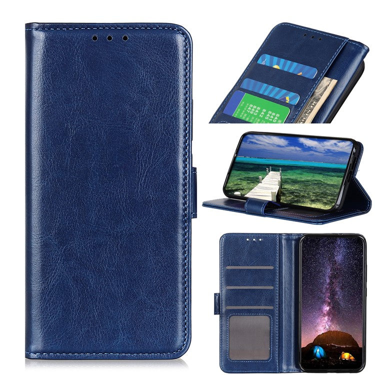 TPU + PU Leather Crazy Horse Texture Wallet Stand Case Folio Flip Magnetic Shockproof Protective Cover for Honor 50 - Blue