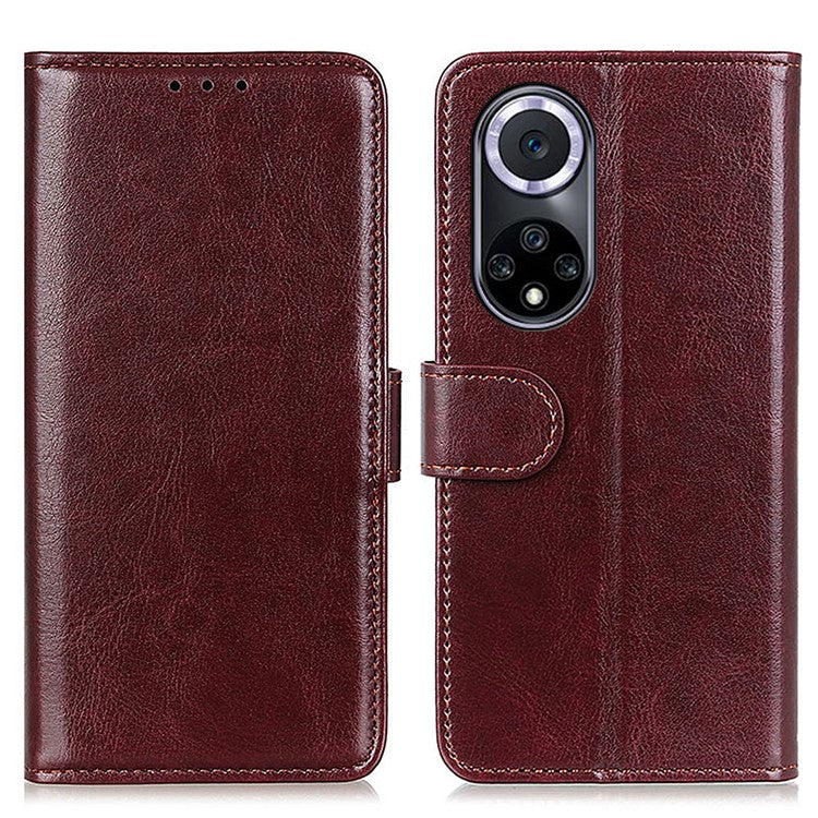 TPU + PU Leather Crazy Horse Texture Wallet Stand Case Folio Flip Magnetic Shockproof Protective Cover for Honor 50 - Brown