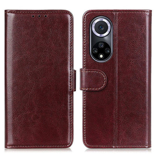 TPU + PU Leather Crazy Horse Texture Wallet Stand Case Folio Flip Magnetic Shockproof Protective Cover for Honor 50 - Brown