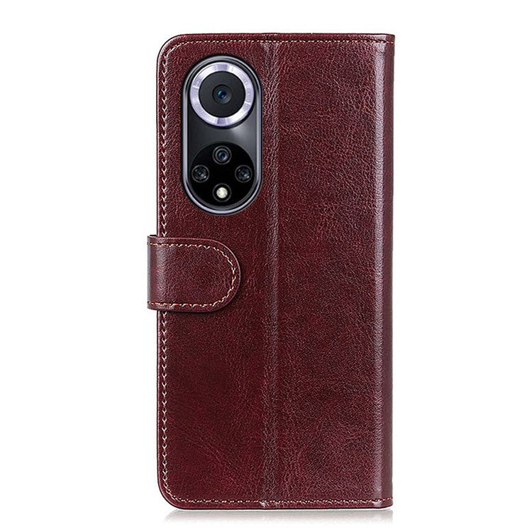 TPU + PU Leather Crazy Horse Texture Wallet Stand Case Folio Flip Magnetic Shockproof Protective Cover for Honor 50 - Brown