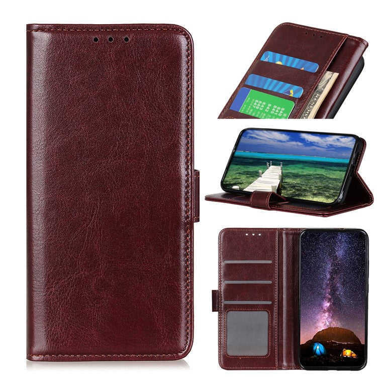 TPU + PU Leather Crazy Horse Texture Wallet Stand Case Folio Flip Magnetic Shockproof Protective Cover for Honor 50 - Brown