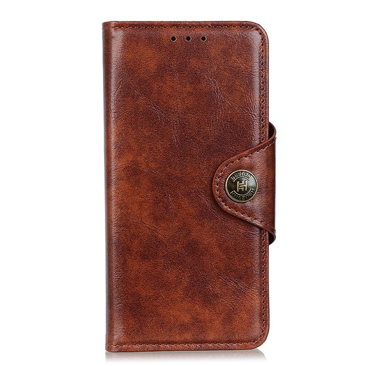 KHAZNEH Shock Resistant Magnetic Clasp Closure PU Leather Phone Cover Shell with Stand Wallet for Honor 50 - Brown