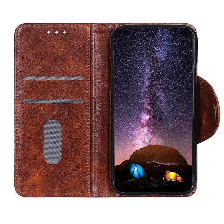 KHAZNEH Shock Resistant Magnetic Clasp Closure PU Leather Phone Cover Shell with Stand Wallet for Honor 50 - Brown