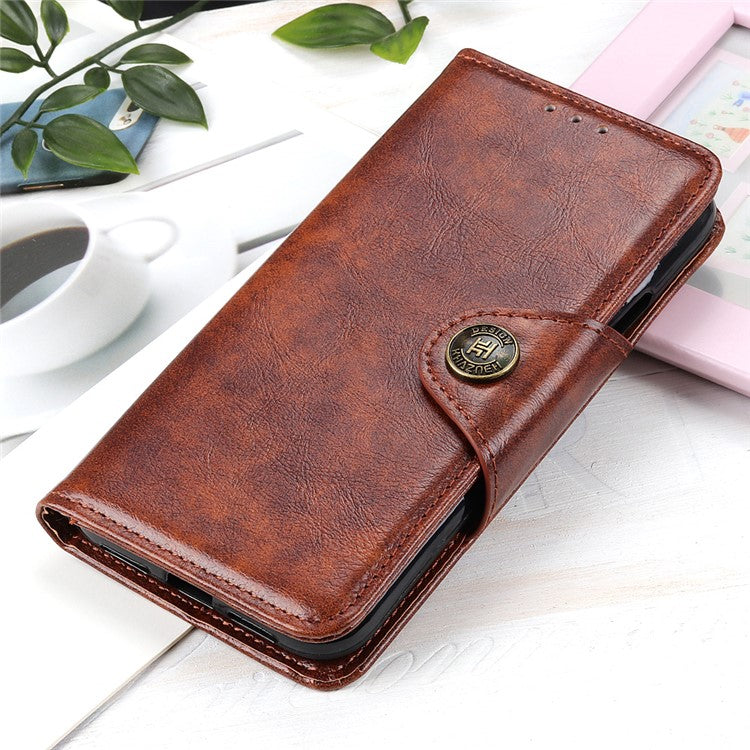 KHAZNEH Shock Resistant Magnetic Clasp Closure PU Leather Phone Cover Shell with Stand Wallet for Honor 50 - Brown