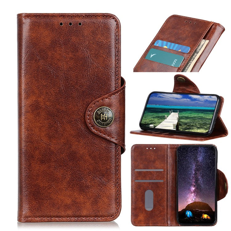 KHAZNEH Shock Resistant Magnetic Clasp Closure PU Leather Phone Cover Shell with Stand Wallet for Honor 50 - Brown