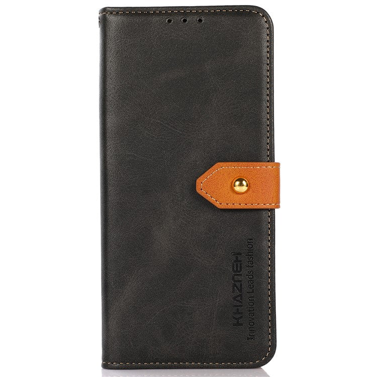 KHAZNEH Wallet Stand Magnetic Golden Clasp Shock Absorption Leather Cover Case for Honor 50 - Black