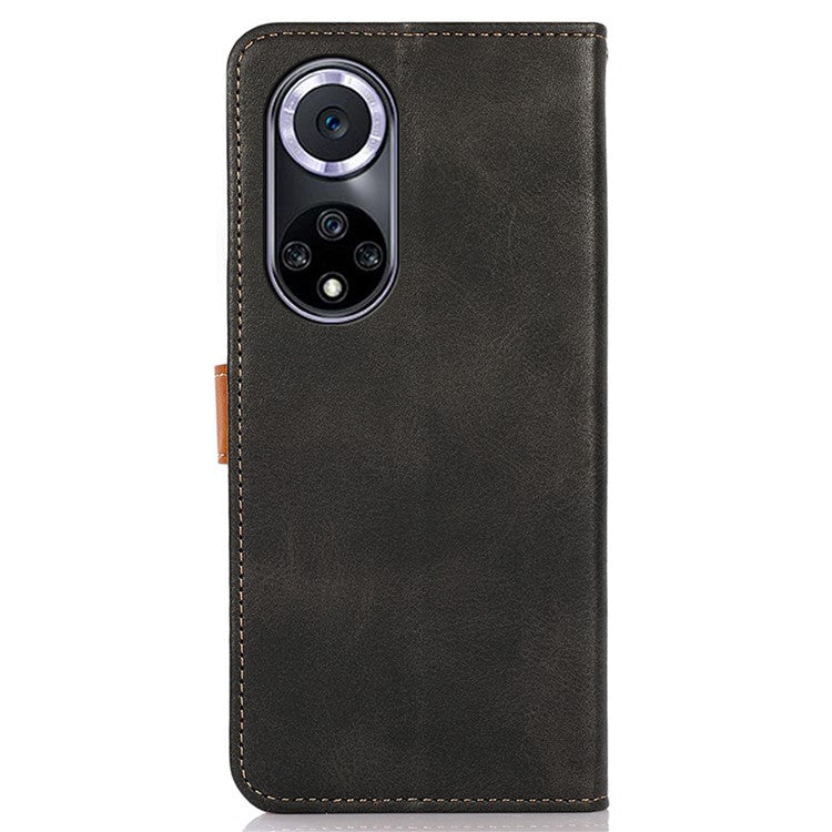 KHAZNEH Wallet Stand Magnetic Golden Clasp Shock Absorption Leather Cover Case for Honor 50 - Black