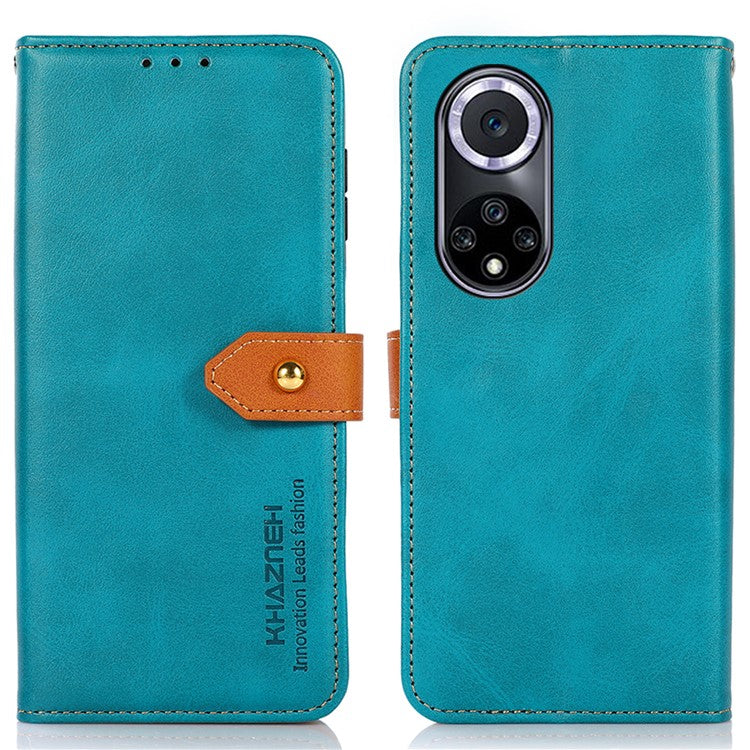 KHAZNEH Wallet Stand Magnetic Golden Clasp Shock Absorption Leather Cover Case for Honor 50 - Blue