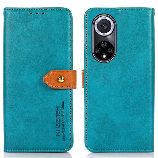 KHAZNEH Wallet Stand Magnetic Golden Clasp Shock Absorption Leather Cover Case for Honor 50 - Blue
