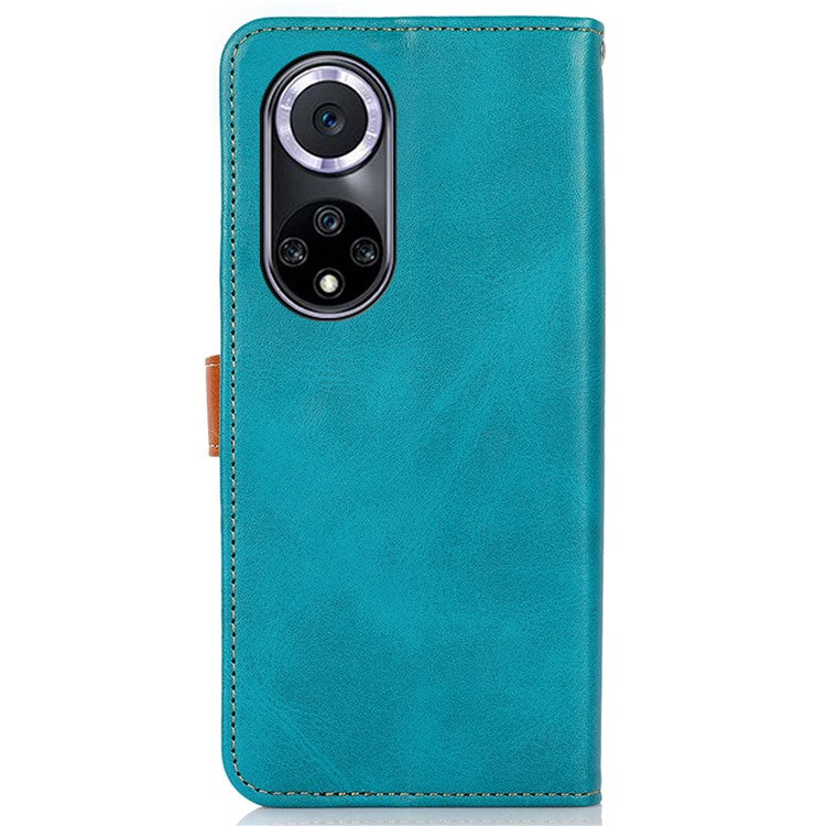 KHAZNEH Wallet Stand Magnetic Golden Clasp Shock Absorption Leather Cover Case for Honor 50 - Blue