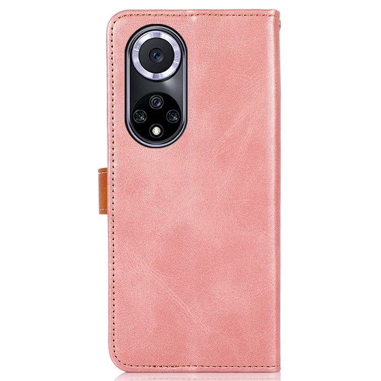 KHAZNEH Wallet Stand Magnetic Golden Clasp Shock Absorption Leather Cover Case for Honor 50 - Rose Gold