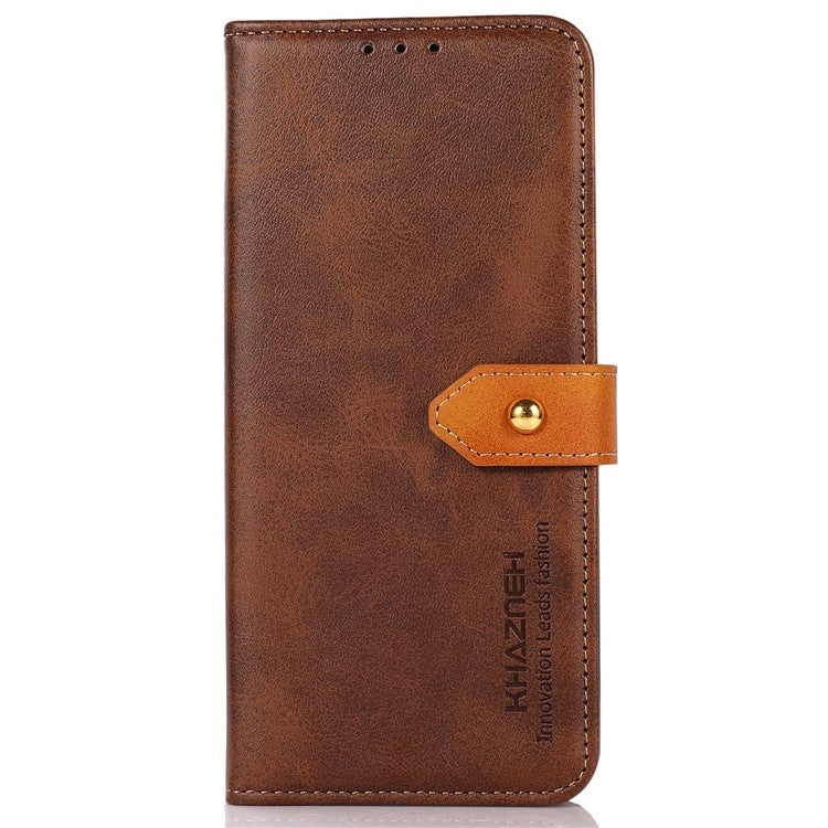 KHAZNEH Wallet Stand Magnetic Golden Clasp Shock Absorption Leather Cover Case for Honor 50 - Brown