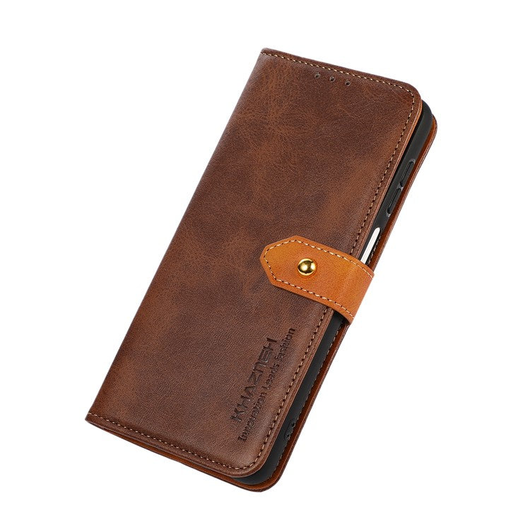 KHAZNEH Wallet Stand Magnetic Golden Clasp Shock Absorption Leather Cover Case for Honor 50 - Brown