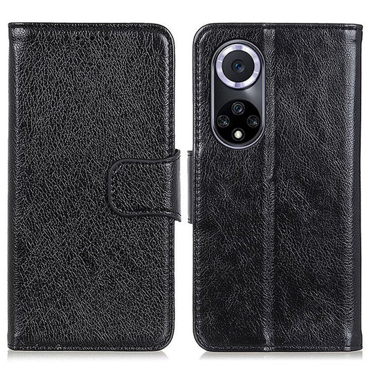 For Honor 50 Nappa Texture Split Leather Wallet Soft TPU Shockproof Protective Stand Flip Phone Case - Black