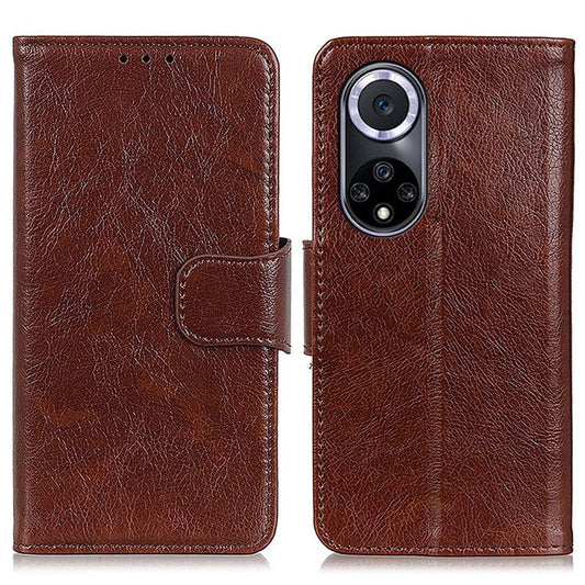 For Honor 50 Nappa Texture Split Leather Wallet Soft TPU Shockproof Protective Stand Flip Phone Case - Brown