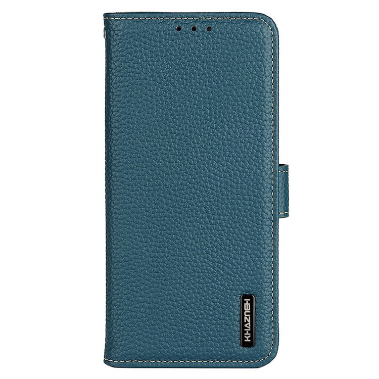 KHAZNEH Stand Litchi Texture Top Layer Flip Genuine Leather Wallet Magnetic Closure Protective Case for Honor 50 - Green