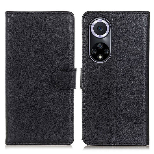 Litchi Texture Scratch Resistant Shock-absorption PU Leather Stand Wallet Phone Case Cover for Honor 50 - Black