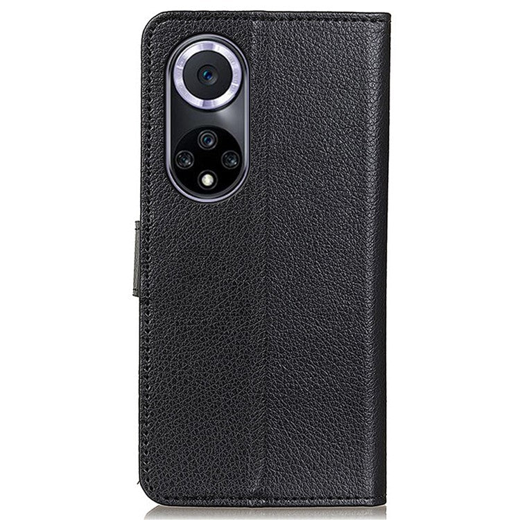 Litchi Texture Scratch Resistant Shock-absorption PU Leather Stand Wallet Phone Case Cover for Honor 50 - Black