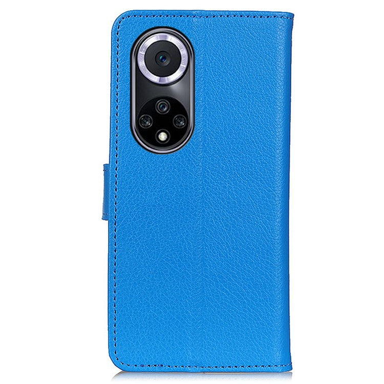Litchi Texture Scratch Resistant Shock-absorption PU Leather Stand Wallet Phone Case Cover for Honor 50 - Blue