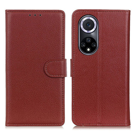 Litchi Texture Scratch Resistant Shock-absorption PU Leather Stand Wallet Phone Case Cover for Honor 50 - Brown