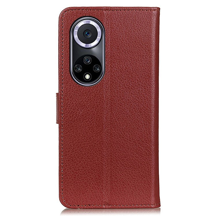 Litchi Texture Scratch Resistant Shock-absorption PU Leather Stand Wallet Phone Case Cover for Honor 50 - Brown