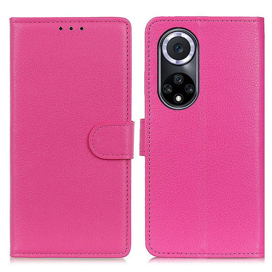 Litchi Texture Scratch Resistant Shock-absorption PU Leather Stand Wallet Phone Case Cover for Honor 50 - Rose