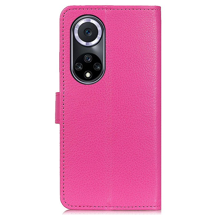 Litchi Texture Scratch Resistant Shock-absorption PU Leather Stand Wallet Phone Case Cover for Honor 50 - Rose