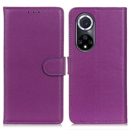 Litchi Texture Scratch Resistant Shock-absorption PU Leather Stand Wallet Phone Case Cover for Honor 50 - Purple