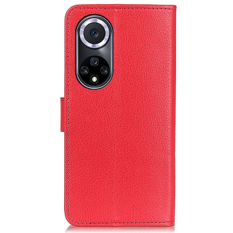 Litchi Texture Scratch Resistant Shock-absorption PU Leather Stand Wallet Phone Case Cover for Honor 50 - Red