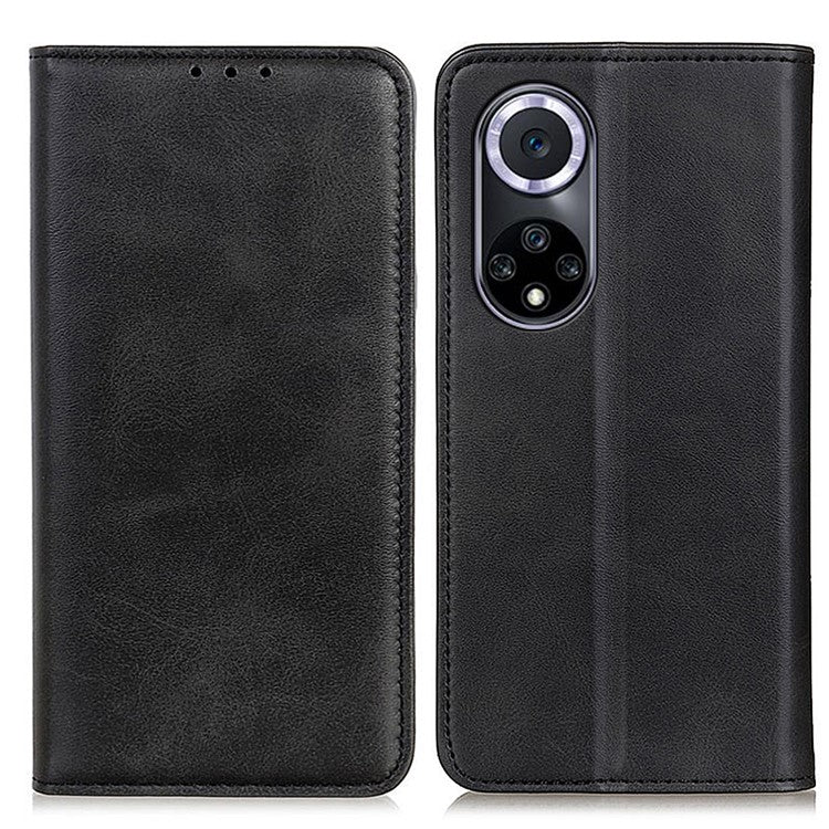 Magnetic Auto-absorbed Phone Case Shockproof Stand Split Leather Wallet Flip Phone Protective Cover for Honor 50 - Black