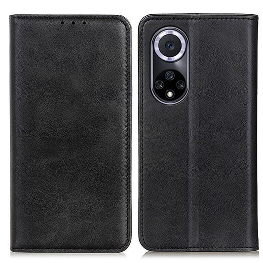 Magnetic Auto-absorbed Phone Case Shockproof Stand Split Leather Wallet Flip Phone Protective Cover for Honor 50 - Black