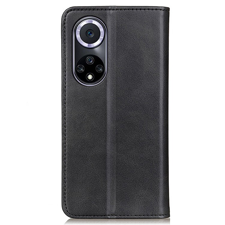 Magnetic Auto-absorbed Phone Case Shockproof Stand Split Leather Wallet Flip Phone Protective Cover for Honor 50 - Black