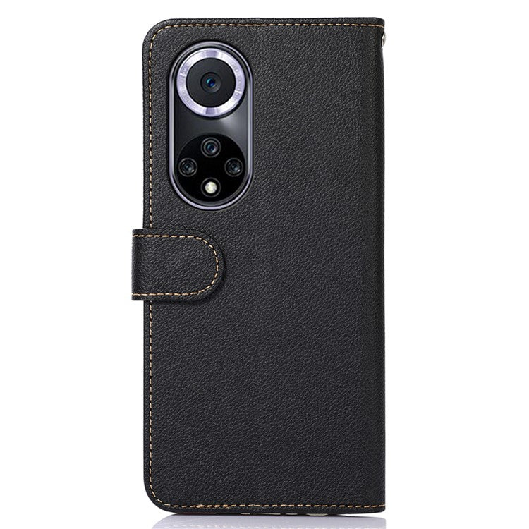 KHAZNEH RFID Blocking Litchi Texture Leather Wallet Phone Case Cover for Honor 50 - Black