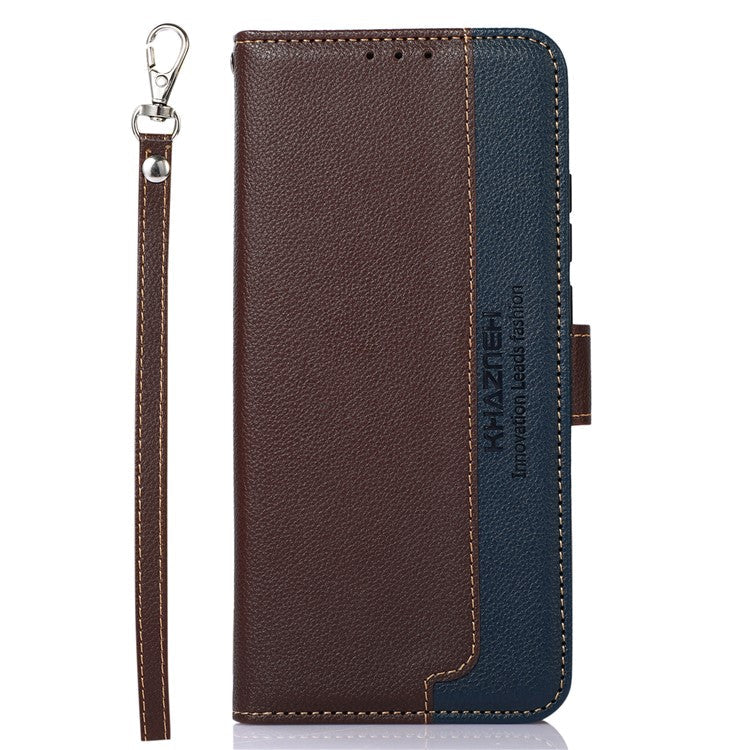 KHAZNEH RFID Blocking Litchi Texture Leather Wallet Phone Case Cover for Honor 50 - Brown