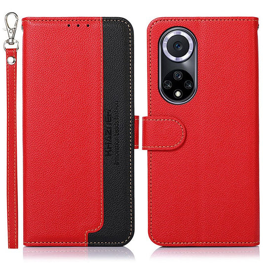 KHAZNEH RFID Blocking Litchi Texture Leather Wallet Phone Case Cover for Honor 50 - Red