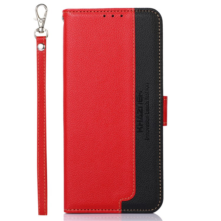 KHAZNEH RFID Blocking Litchi Texture Leather Wallet Phone Case Cover for Honor 50 - Red