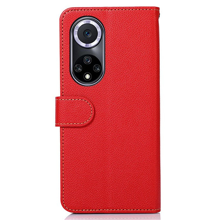 KHAZNEH RFID Blocking Litchi Texture Leather Wallet Phone Case Cover for Honor 50 - Red